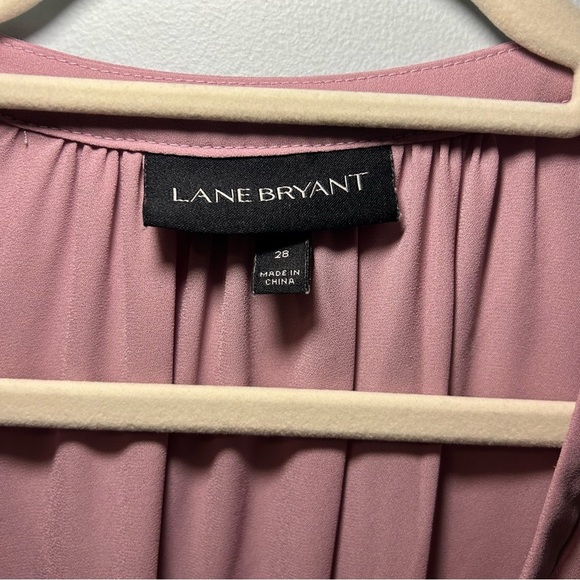 Lane Bryant Pink Chiffon Black Lace Accent Tiered Drop-Waist Peplum Top Size 28 - Picture 7 of 10